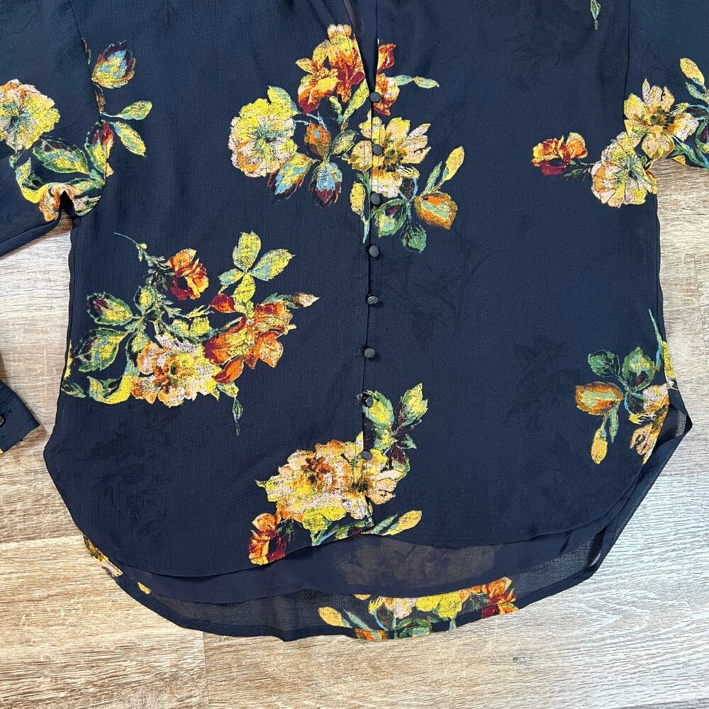 Pilcro Anthropologie Tavi Buttondown Blouse Floral Black Date Night Nice Sheer - Picture 6 of 6